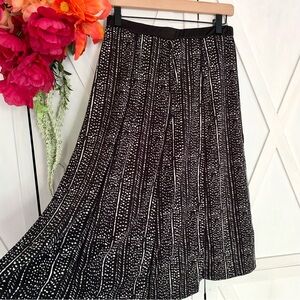 Robert Louis Black Polka Dots & Stripes A-line Soft Silky Midi Skirt Size M